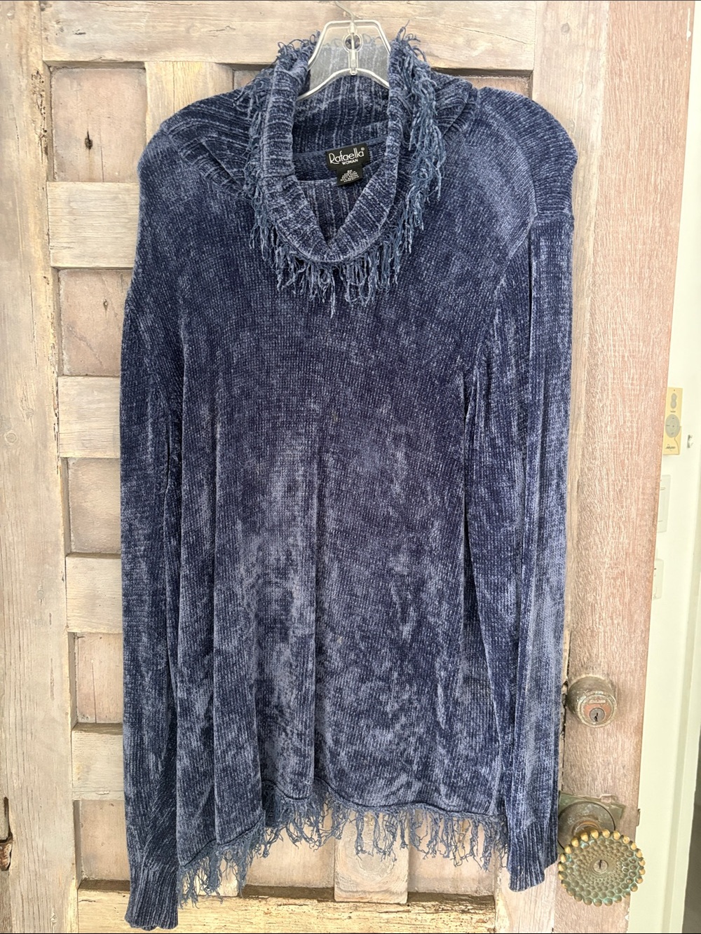 Rafaella slate Chenille Fringe Cowl Sweater 2X